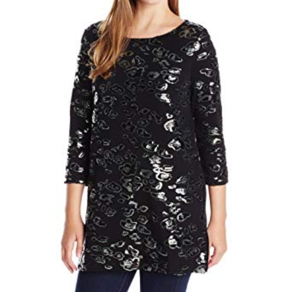 Joan Vass Women's 3/4 SLV Animal Sequin Tunic